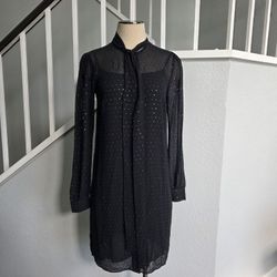 Michael Kors Embellished Georgette Tie-Neck Shirt Dress Women's Size XS