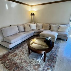 Suede Sectional Couch + Custom built In Pullout Bed + Ottoman