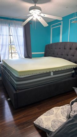 King Size Bed & mattress with memory foam topper