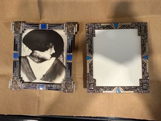 Matched Pair Antique Austrian Art Deco Enamel Jeweled Boudoir Travel Frames c1920