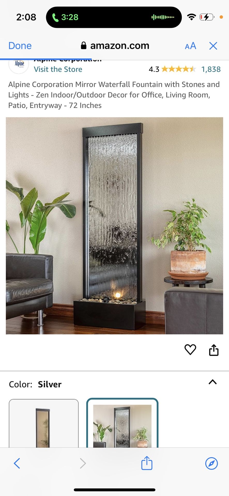 Alpine Corporation Mirror Waterfall Fountain with Stones and Lights - Zen Indoor/Outdoor Decor for Office, Living Room, Patio, Entryway - 72 Inches
