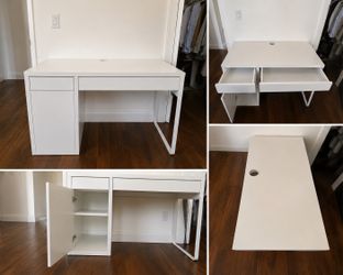 Modern White Desk with Storage Drawers Minimalist Style