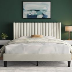 Queen Size Bed Frame Platform Bed Tufted UPHOLSTERY Box Sealed 