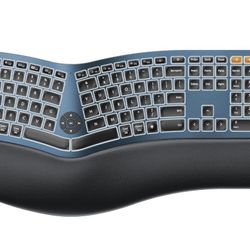 ProtoArc Backlit Bluetooth Ergonomic Keyboard, EKO1 Plus Full Size Wireless Split Keyboard with Dual Bluetooth and USB, Cushioned Wrist Rest, Recharge