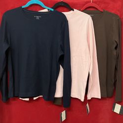 Lot LIZ CLAIBORNE WOMENS TOP SHIRT XL LONG SLEEVE SOLID BROWN PINK BLUE STRETCH ‼️ See HUGE COllection Here ‼️ Price Is FIRM ‼️