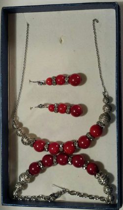 Coral, Australian Crystal Earrings, Bracelet & Necklace