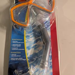 Aqua Orange Dual Lens Snorkel Mask and Tuba Set