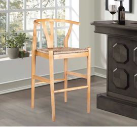 Boraam Wishbone Bar Height Kitchen Bar Stool in Natural Finish