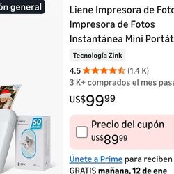Liene 2x3” Photo Printer, Mini Portable Instant Photo Printer, Color and Monochrome Printing, 50-Pack of Zink Adhesive Photo Paper, Bluetooth 5.0, Com