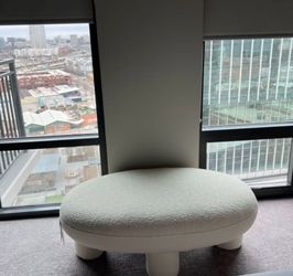 Tov Furniture “Discus 46" Cream Boucle Oval Ottoman