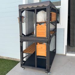 Wooden Cat Catio AIR7014, Outdoor Cat House with Wheels, Scratching Post