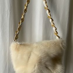 Vintage Paola By P.D L Paola Del Lungo Firenze Genuine Leather & Mink Fur Cream Bag (Rare Collectors Item!) Retail $250+