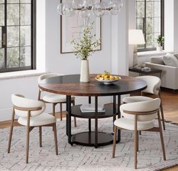 Round dining table. Mesa de comedor redonda de 47 pulgadas para 4 personas