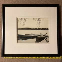Black & White Row Boats On Lake - Glass Frame & Dbl Matted  17” X 17” 