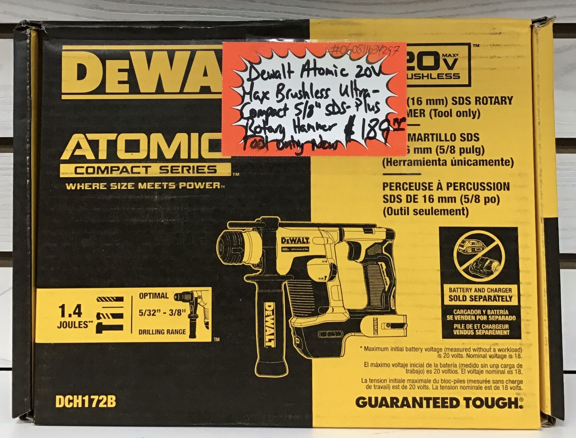 Dewalt Atomic 20V Max Brushless Ultra-Compact 5/8” SDS-Plus Rotary Hammer Tool Only New