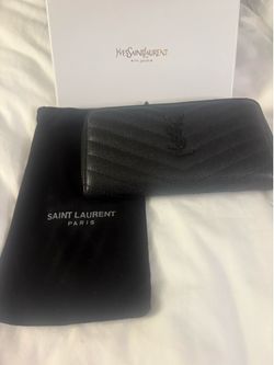 Saint Laurent YSL Monogram Large Zip Wallet in Grained Leather