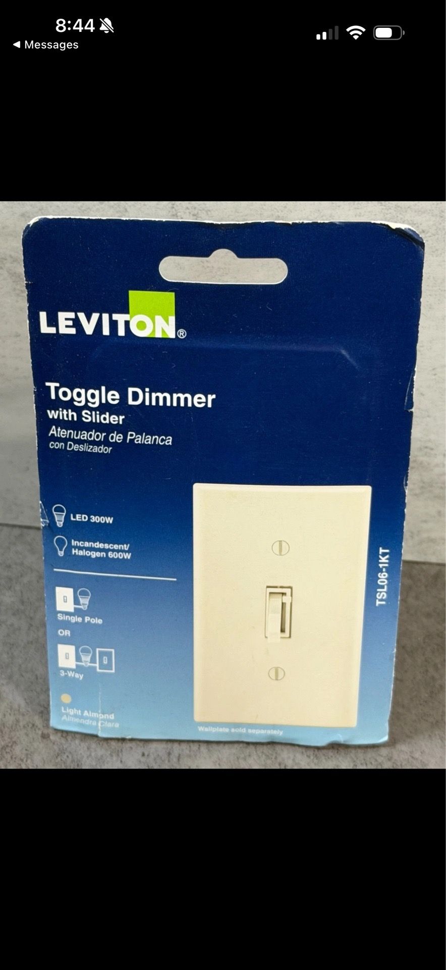 Leviton Toggle Slide Dimmer Switch - Light Almond TSL06-1KT
