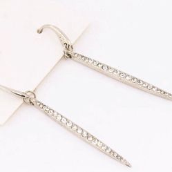 Michael KORS Silver pave Swarovski crystal long Bar Dangle earrings NWOT