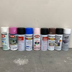 9 Almost Full Cans Of Spray Paint 