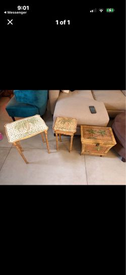 Vintage Wicker & Rattan Side Table Set