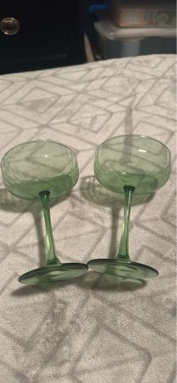 Green Glass Coupe Cocktail Glasses Set of 2