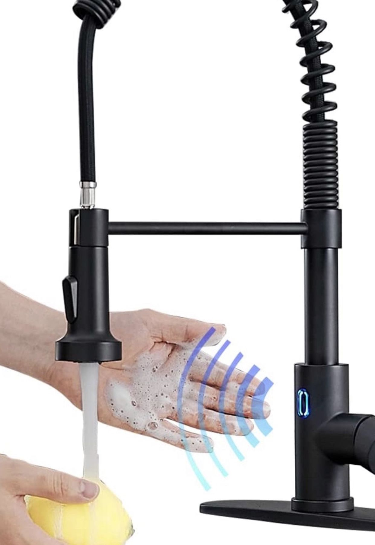 Black Touchless Kitchen Faucet with Pull Down Sprayer, WOTOKOL Motion Sensor Smart Hands-Free Single Handle Kitchen Sink Faucet with Pull Out Sprayer