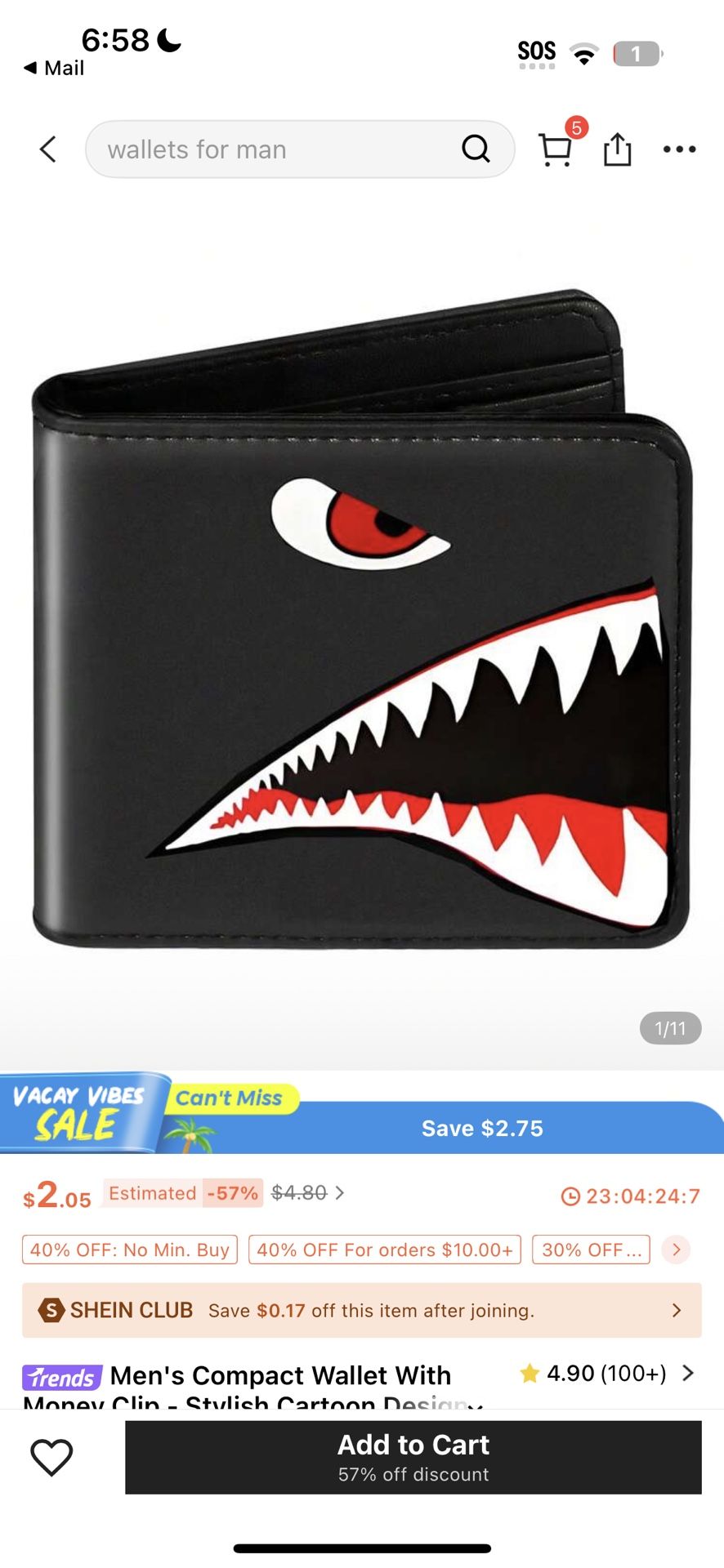 Shark Graphic Design Black Wallet