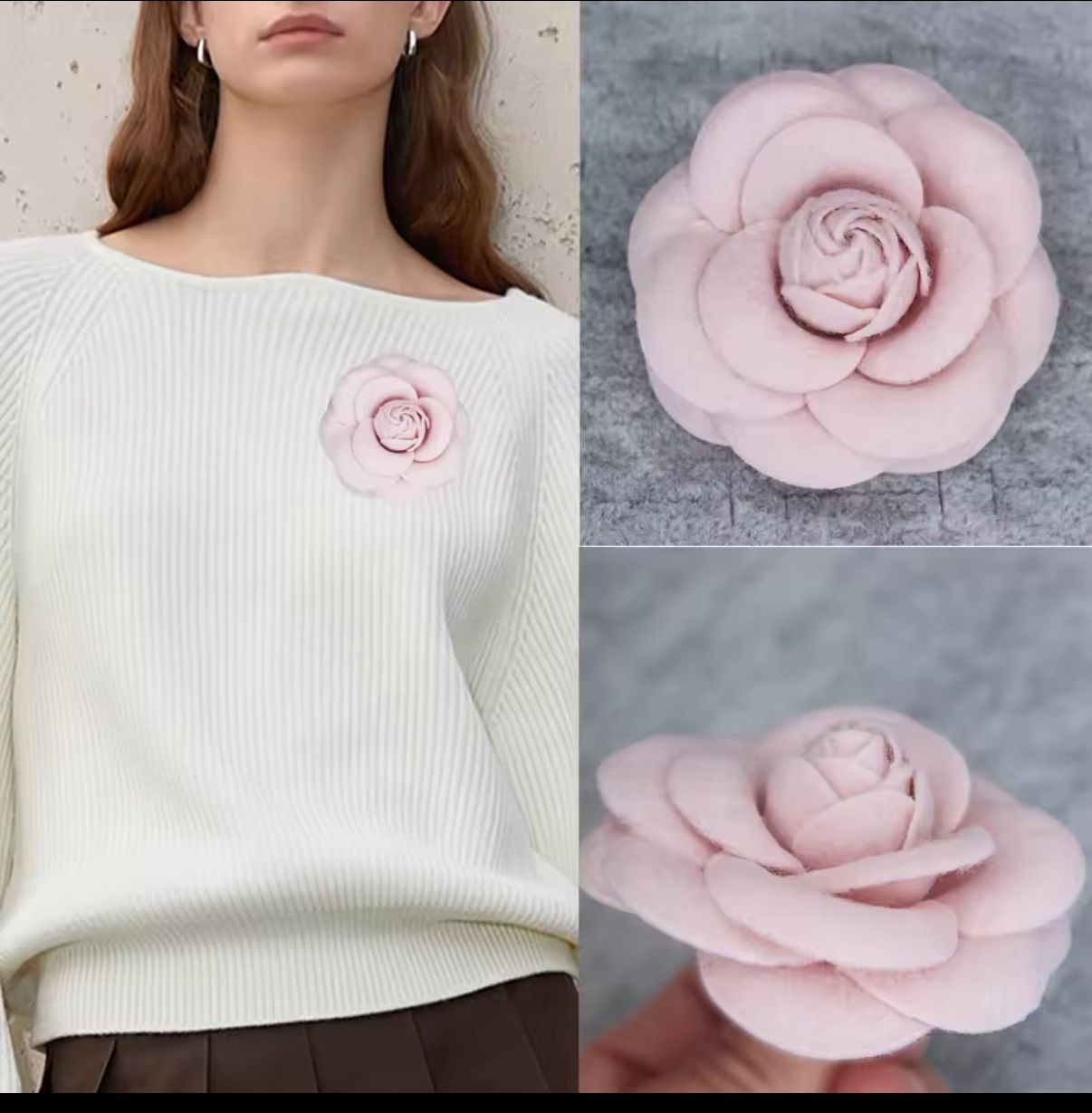 2/38 123 Big Fabric Camellia Brooch Luxury Imitation Wool Pin Brooches for Women Fashion Clothes Corsage Jewelry