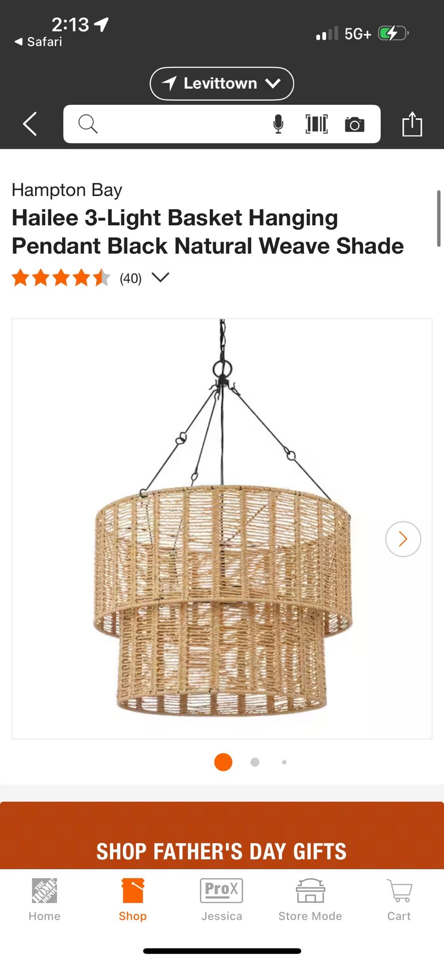 Hampton Bay Hailee 3-Light Basket Hanging Pendant Black Natural Weave Shade