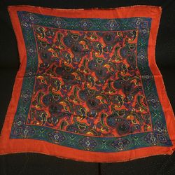 Challis By Berkshire Vintage Orange & Green Paisley Print Square Scarf (30”x30”)