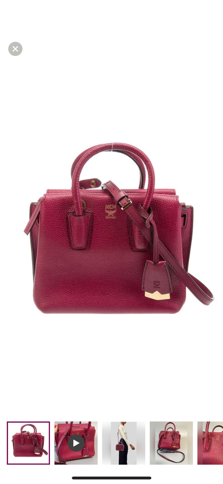 MCM Burgundy Leather Grained Calfskin Mini Milla Tote