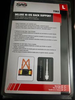 BRAND NEW IN BOX Sas 38"-47" Size Large Deluxe Hi-viz Back Support #7263 Ergonomic lumbar support belt designed for a waist size of 38 inches to 47 in