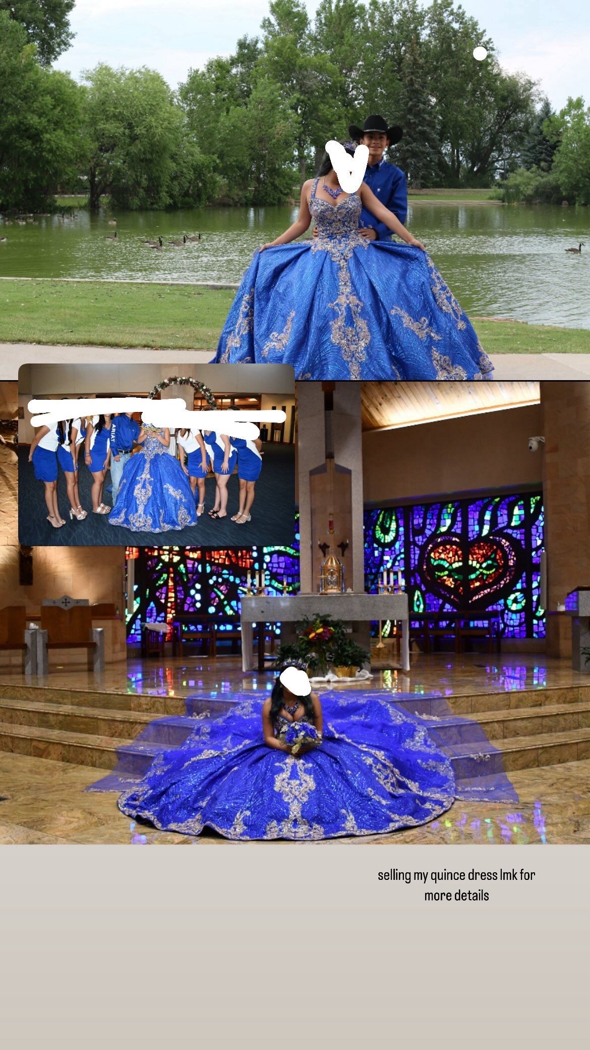 Blue and gold quince dress for sale!