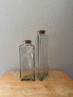 Square Glass Bottles with Cork Stoppers – Set of 2