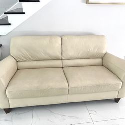 White Ivory Leather Couch 