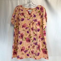 Denim & Co. Printed Jersey Dolman Short-Sleeve Split-V Top