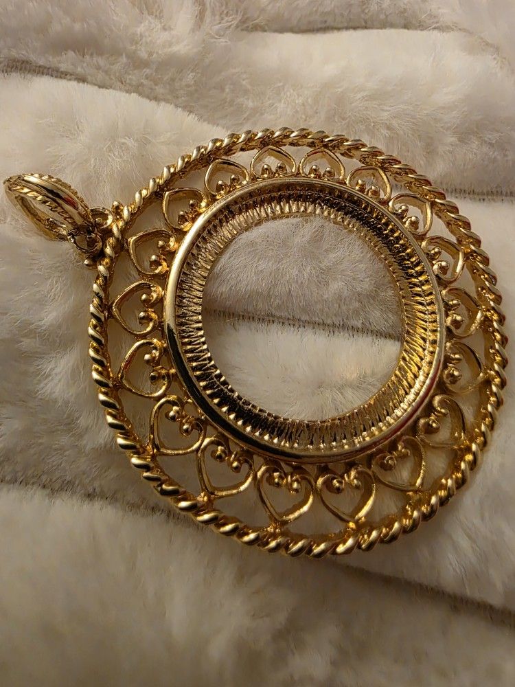  Vintage 18k Plated Coin Pendant 