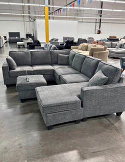 chenille sectionsl sofa with ottomsn