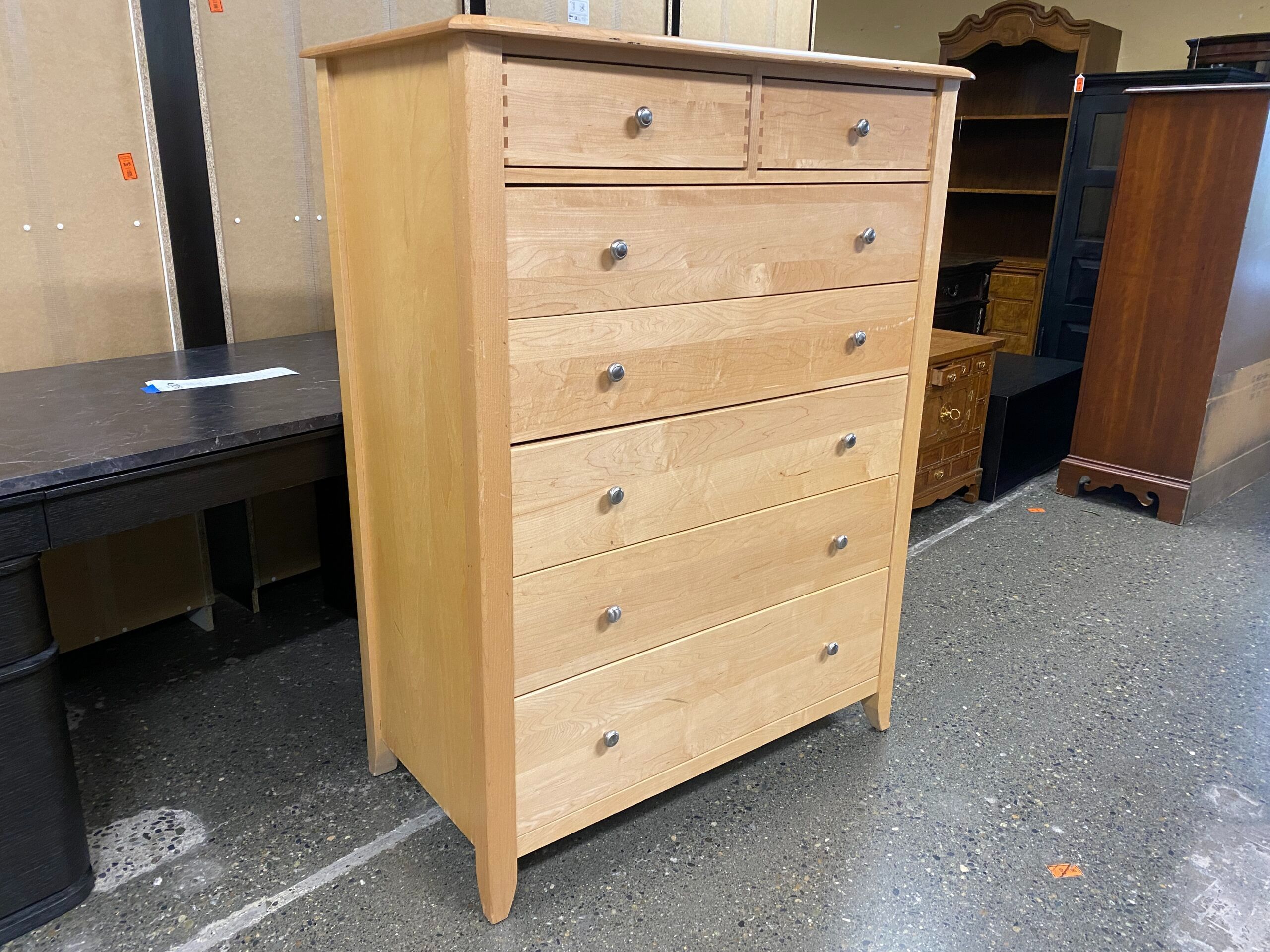 Blonde Tall 7-Drawer Dresser w/ Silver Handles