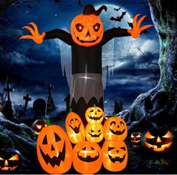 9FT Giant Halloween Inflatables Pumpkin Reaper, Inflatable Halloween Pumpkin Ghost with Rotating LED Lights, Blow Up Yard Decorations Outdoor (A-9FT P