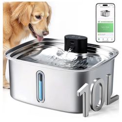 Pet Water Bowl Dispenser Large, 10L/ 338Oz Smart Dog Water Fountain Stainless Steel with APP Monitoring, Automatic Cat Water Fountain for Mutil-Pets L