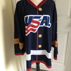 USA US of AL Hockey Jersey Blue Rare NWOT Mens Size Large Athletic Knit