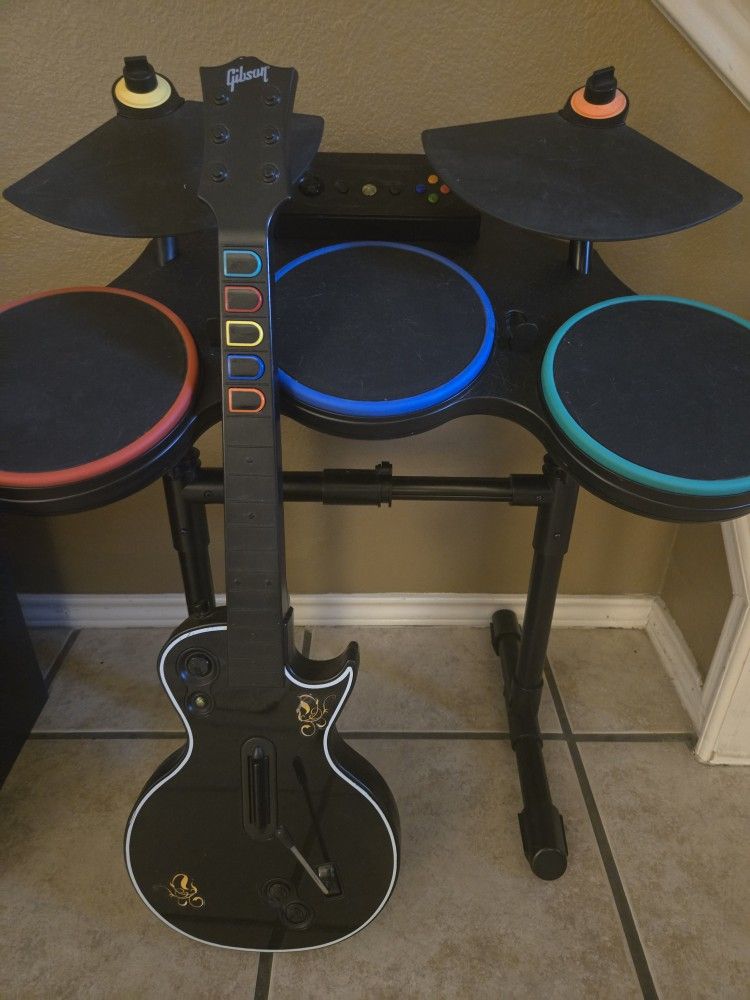 Xbox 360 Guitar Hero World Tour Drum Kit Set  & GUITAR + GAME!