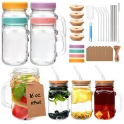 Brand New 8 packs Mason Jar Cups with Handle-16oz
