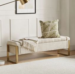 NEW Alina Beige Upholstered Storage Bench – Hidden Compartment