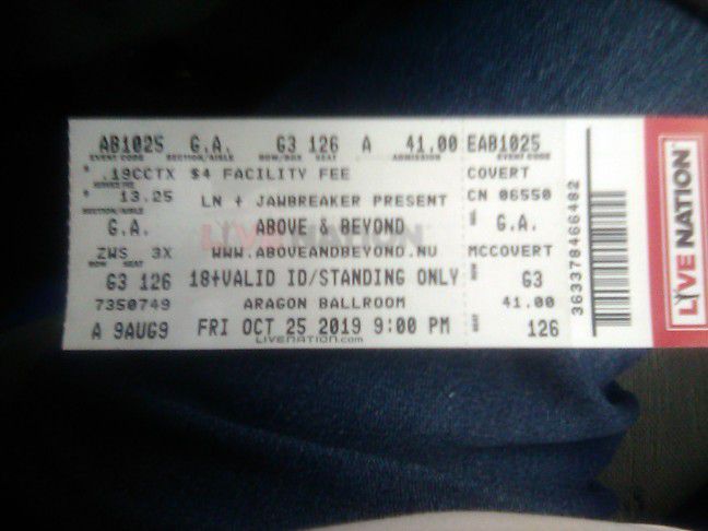 Two tickets to above and beyond concert tour