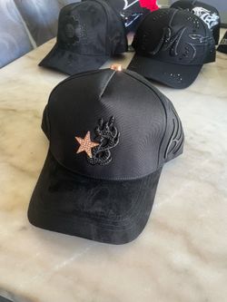 B-Star Flame Snapback – Black Suede/Satin with Rhinestone Star Detail