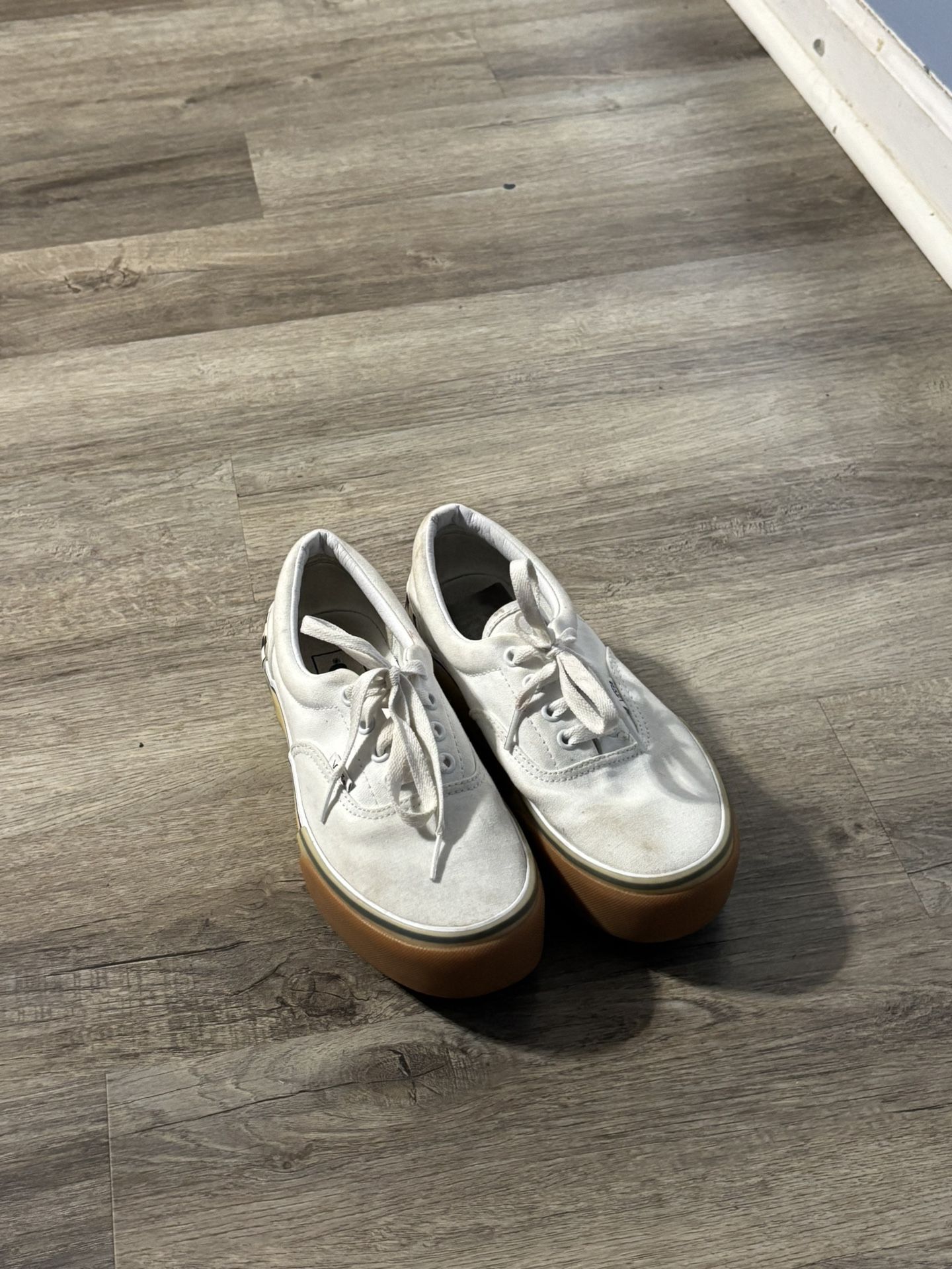 White Vans With Checker Heel. Size 6 Men/ 7.5 Women