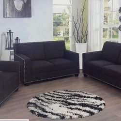 Modern Style Charcoal Linen Three Piece Couch Set