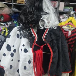 Cruella Women Costume Adult  Hallowen With Wig 